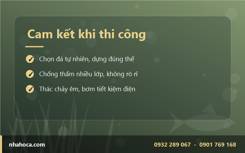 Chống thấm và hệ bơm được xử lý kỹ để thác nước vận hành êm, bền theo năm